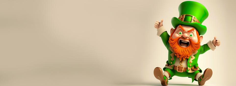 3D Render of Funny Leprechaun Man Character Showing Thumb Ups And Copy Space. St. Patrick's Day Concept. photo