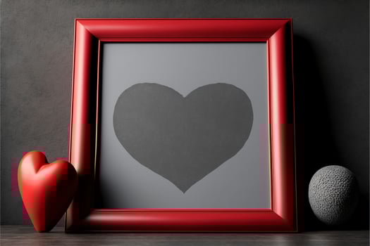 3D Render of Realistic Photo Frame With Image Placeholder, Shiny Red Heart.