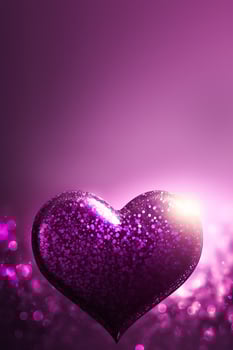 3D Render of Shiny Purple Glittery Heart Shape On Bokeh Lighting Background. Love Concept. photo