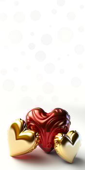 3D Render Of Glossy Golden And Copper Hearts Shapes Balloons. Valentine's Day Concept. photo