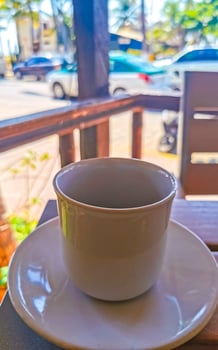 Cup of americano black coffee in restaurant Mexico. photo