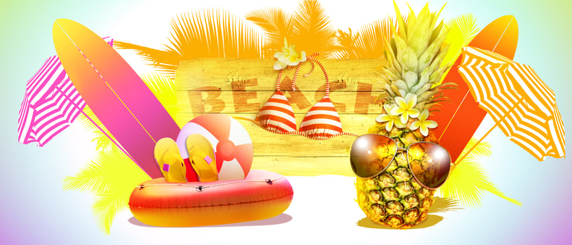 Creative pineapple with sunglasses on summer background. photo