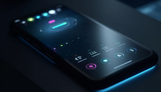 Blue touch screen illuminated with modern design generated by AI photo