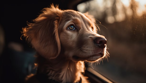 Cute purebred puppy sitting outdoors, looking at camera generated by AI photo