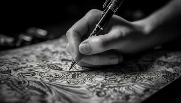 Handwriting activity on paper, ink and creativity generated by AI photo