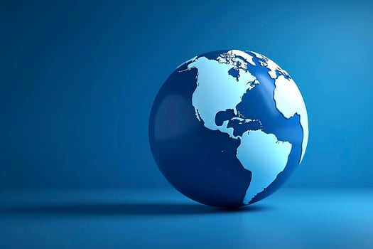 Blue globe, earth map 3D on blue background, business banner. image. photo