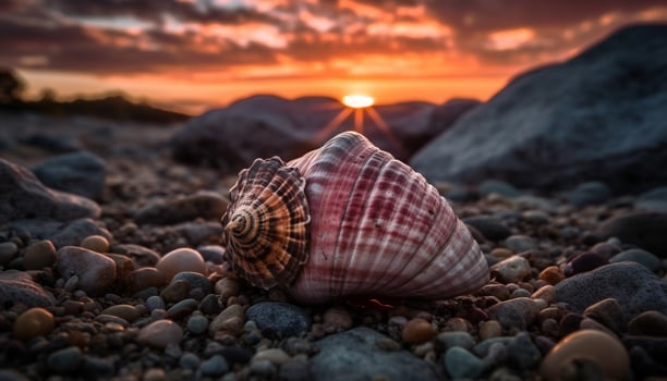 Seashell and starfish adorn sandy beach paradise generated by AI photo