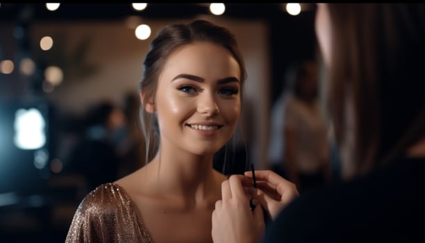 Young adult woman smiling with confidence indoors generated by AI photo