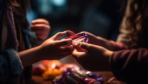 Smiling young adults bond over winter craft generated by AI photo