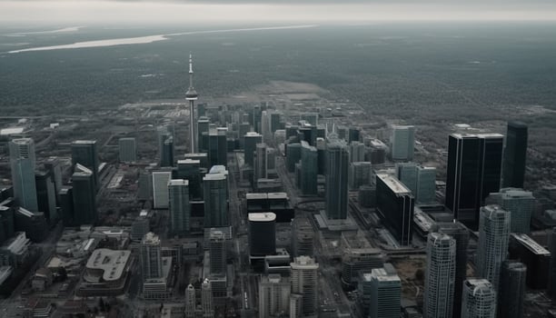 Modern skyscrapers define the urban skyline landscape generated by AI photo