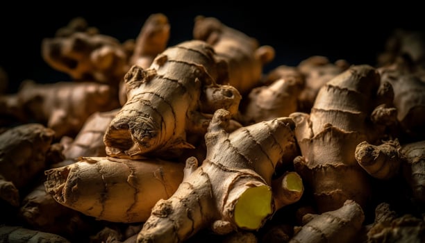 Healthy eating with fresh organic ginger root generated by AI photo
