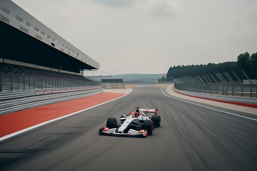 Photo  racing car drift on the track, dust from under the wheels. art illustration, motion, generate ai