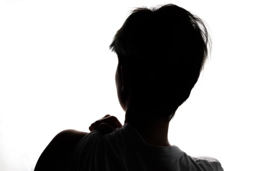Silhouette dark black portraits of young southeast Asian woman on white background romance love care friends emotion expression thoughts photo