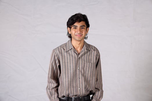 Young aisan man drama acting theatre student performing rehearsal expression pose photo