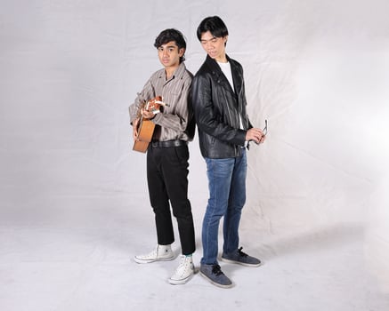 Young aisan man woman drama acting theatre student performing rehearsal expression pose photo