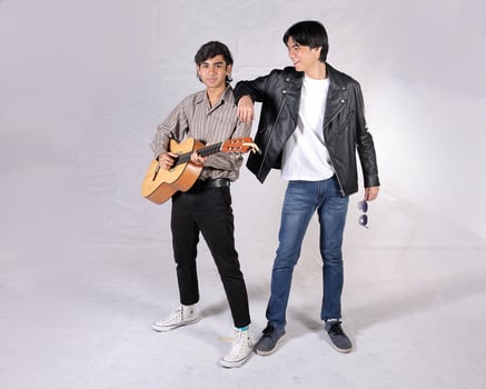 Young aisan man woman drama acting theatre student performing rehearsal expression pose photo