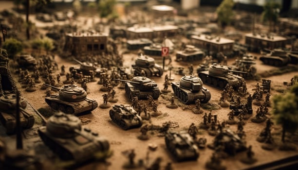 Antique army toy figurine, heavy metal machinery generated by AI photo