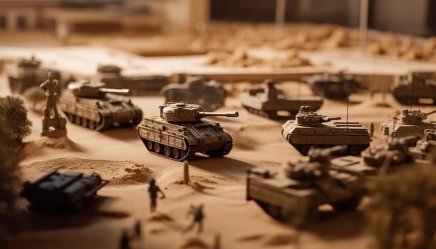 Heavy machinery on old construction site battlefield generated by AI photo