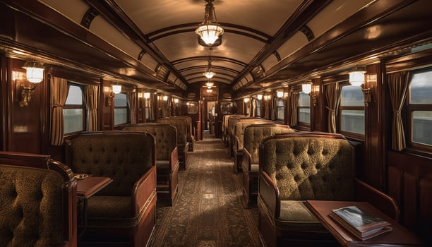 Luxury passenger ship elegant wood interior generated by AI photo