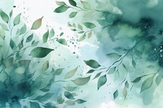 green floral frame with leaves  watercolor background , generate ai photo