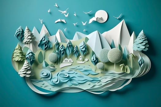 Paper art , Ecology and world water day , Saving water and world Environment day, environmental protection and save earth water , Generate Ai photo