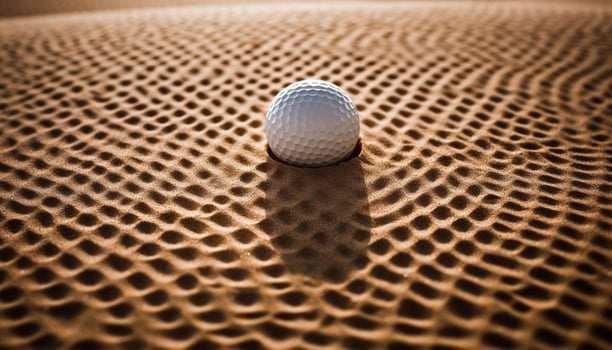 Golf ball on tee, ready for swing generated by AI photo