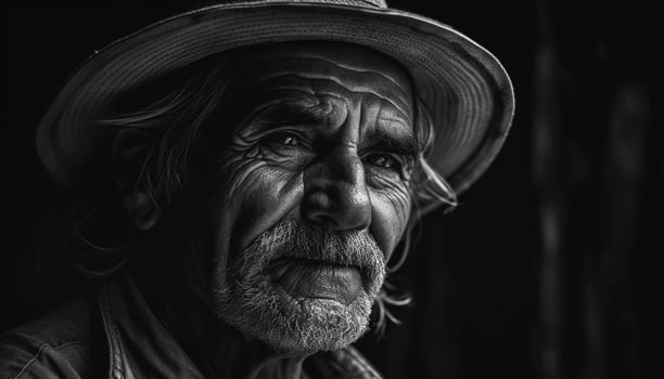 Smiling senior man with gray beard outdoors generated by AI photo