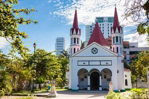Beautiful historical Ermita del Cabrero church in Cartagena de Indias in Colombia photo