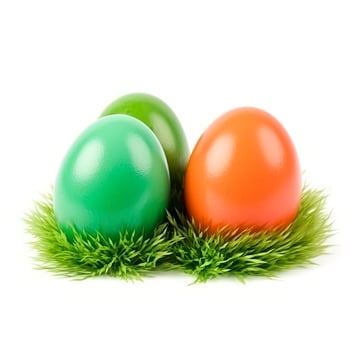 Easter eggs in green grass isolated on white background, generate ai photo