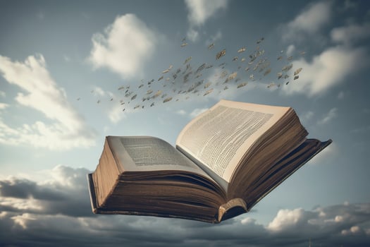Flying books isolated on white, generate ai photo