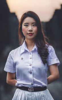 beautiful asian Thai college woman wearing university outfit, photo