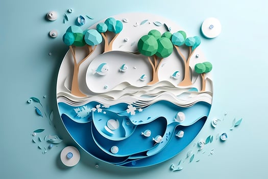 Paper art , Ecology and world water day , Saving water and world Environment day, environmental protection and save earth water , Generate Ai photo