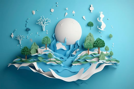 Paper art , Ecology and world water day , Saving water and world Environment day, environmental protection and save earth water , Generate Ai photo