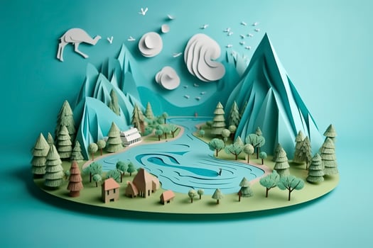 Paper art , Ecology and world water day , Saving water and world Environment day, environmental protection and save earth water , Generate Ai photo
