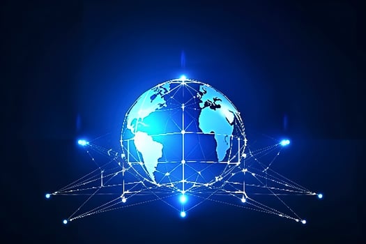 Global network on Earth concept. 3D rendering, World map point. Big data analytics and business concept, world map point and line composition concept of global business, generate ai photo