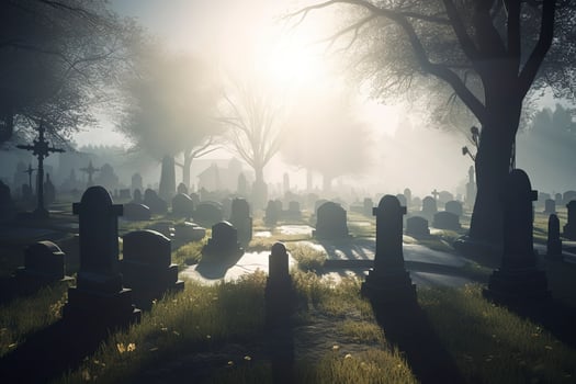 morning at the cemetery, generate ai photo