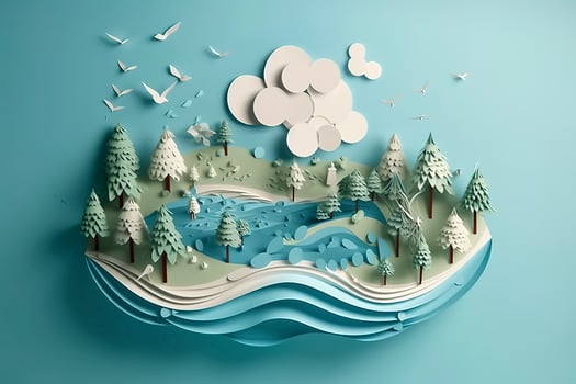 Paper art , Ecology and world water day , Saving water and world Environment day, environmental protection and save earth water , Generate Ai photo