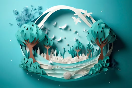 Paper art , Ecology and world water day , Saving water and world Environment day, environmental protection and save earth water , Generate Ai photo