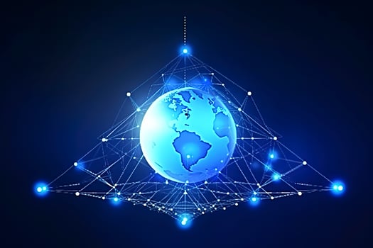 Global network on Earth concept. 3D rendering, World map point. Big data analytics and business concept, world map point and line composition concept of global business, generate ai photo