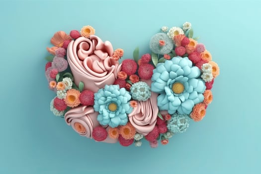 Human Stomach with flowers, pastel colors, on blue background, 3d render and illustration, generate ai photo