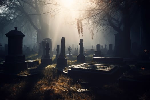 morning at the cemetery, generate ai photo