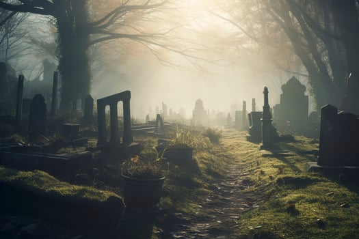 morning at the cemetery, generate ai photo