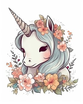 Unicorn cubs with rainbow color hair. Rainbow unicorn baby with colorful hair and horn. Baby Unicorn cartoon illustration on a white background. Baby Unicorn design. . photo