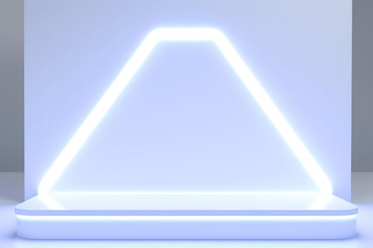 Realistic podium display with neon white lights, Product display background with light frame, White prodium product display with light effect, neon lights background, generate ai photo