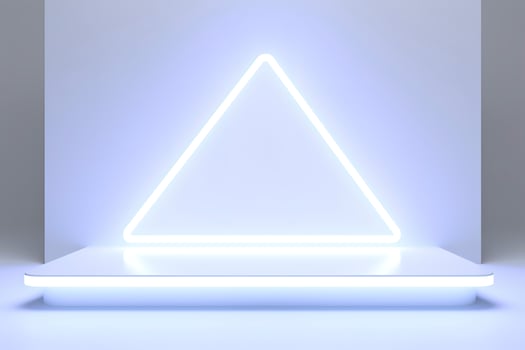 Realistic podium display with neon white lights, Product display background with light frame, White prodium product display with light effect, neon lights background, generate ai photo