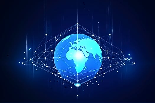 Global network on Earth concept. 3D rendering, World map point. Big data analytics and business concept, world map point and line composition concept of global business, generate ai photo