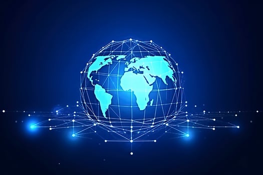 Global network on Earth concept. 3D rendering, World map point. Big data analytics and business concept, world map point and line composition concept of global business, generate ai photo