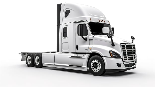 Big truck Freightliner Cascadia with blue cab Isolated on a white background, generate ai photo