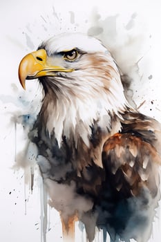 Bald eagle flying draw and paint on white background vector illustration, generate ai photo