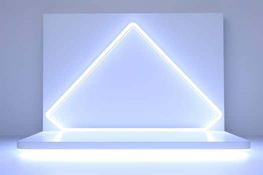 Realistic podium display with neon white lights, Product display background with light frame, White prodium product display with light effect, neon lights background, generate ai photo